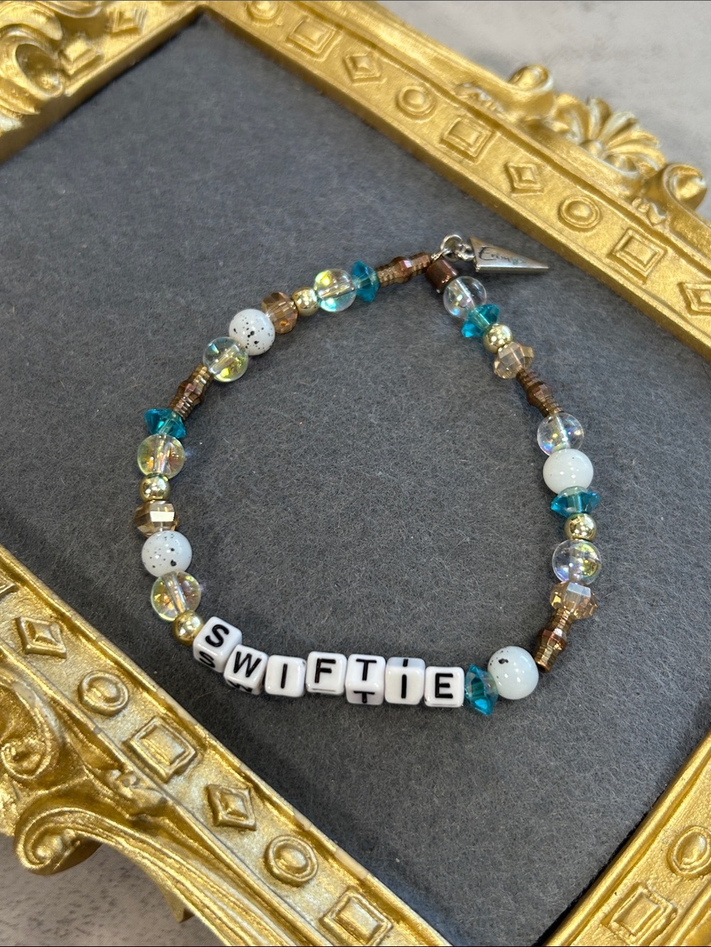 Erimish “Swiftie” White & Blue Accent Beaded Bracelet with Arrow Charm